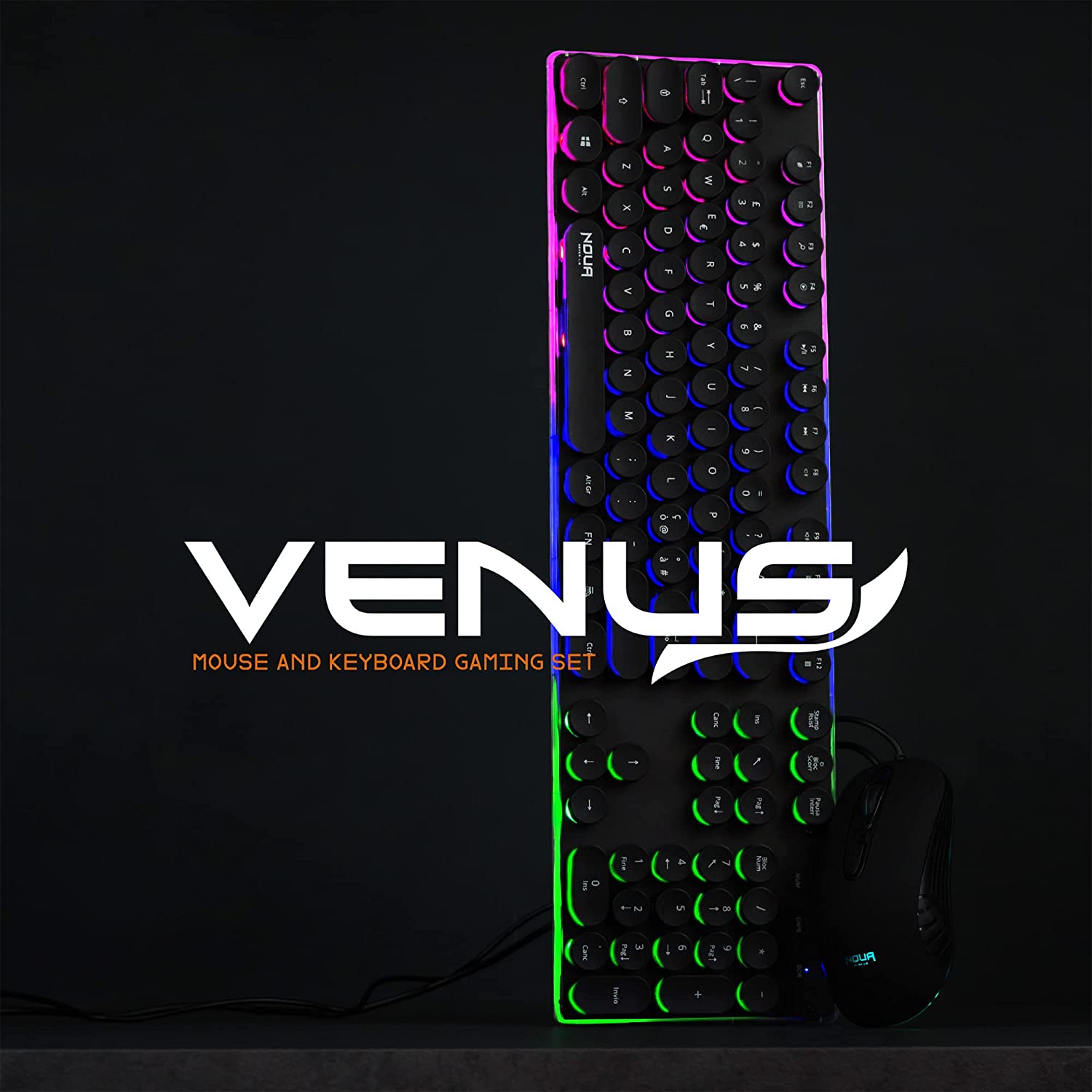 Kit gaming wired Noua venus tastiera retroilluminazione arcobaleno+mouse 2400DPI foto 6